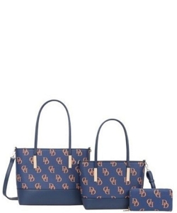 3in1 CLASSIC Monogram D Set of 2 TOTES & Wallet DD8557S BLUE
